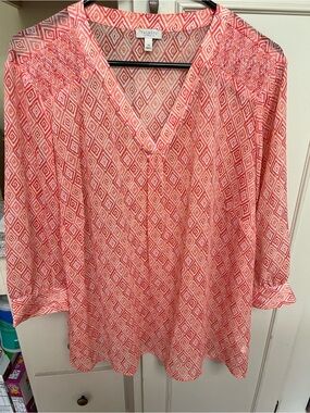 Talbots Coral Diamond-Print V-Neck Blouse